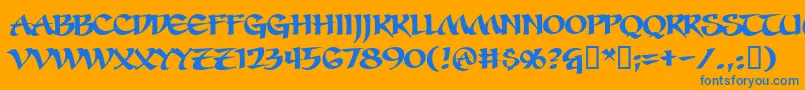 Czcionka SevenSwordsmenBb – niebieskie czcionki na pomarańczowym tle