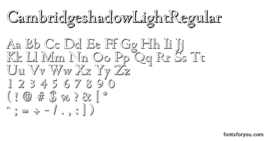 CambridgeshadowLightRegular Font – alphabet, numbers, special characters