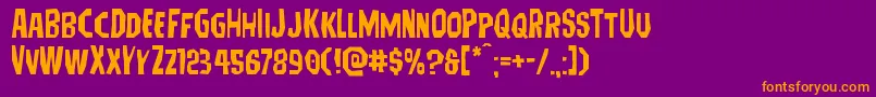 Hitchblockexpand-Schriftart – Orangefarbene Schriften auf violettem Hintergrund