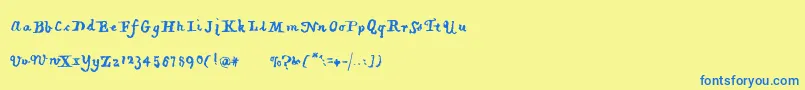 フォントPiratiquavertical – 青い文字が黄色の背景にあります。