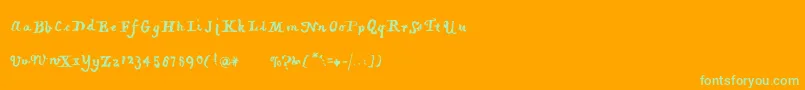 Piratiquavertical-Schriftart – Grüne Schriften auf orangefarbenem Hintergrund