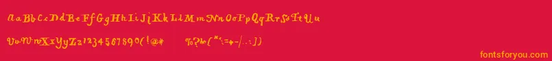 フォントPiratiquavertical – 赤い背景にオレンジの文字