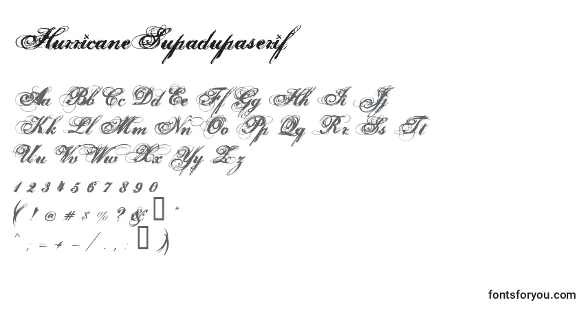 Шрифт HurricaneSupadupaserif – алфавит, цифры, специальные символы
