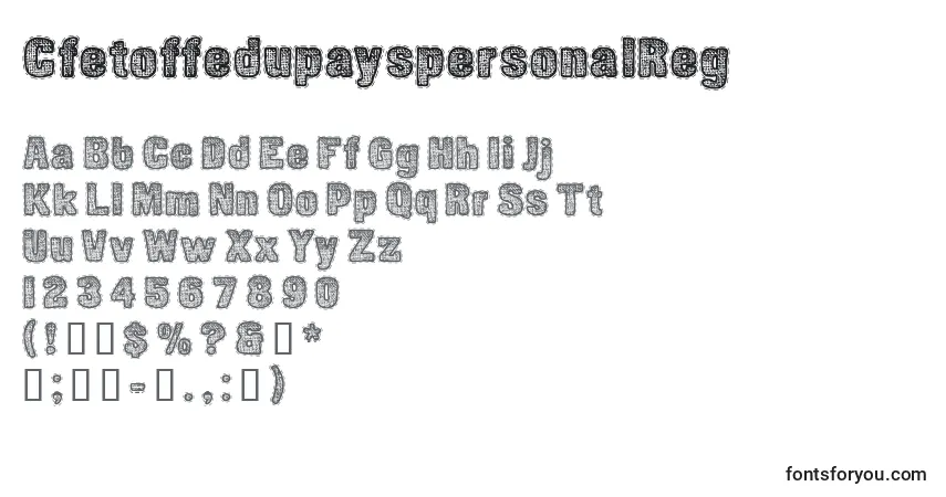 Шрифт CfetoffedupayspersonalReg – алфавит, цифры, специальные символы