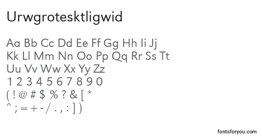 Czcionka Urwgrotesktligwid – alfabet, cyfry, specjalne znaki