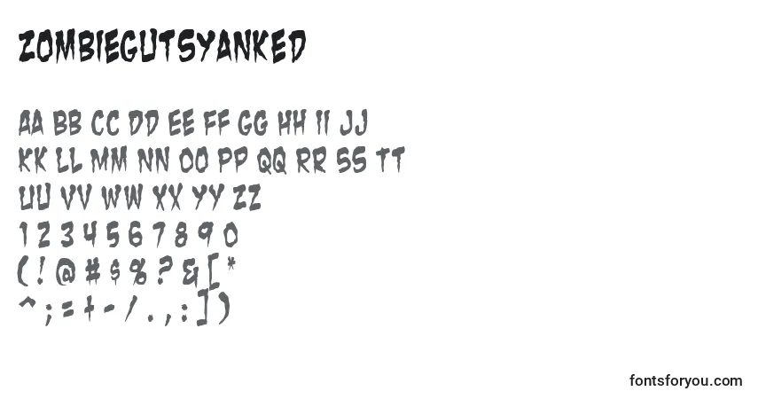 Czcionka ZombieGutsYanked – alfabet, cyfry, specjalne znaki