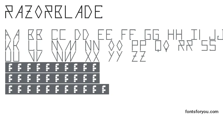 Razorblade-fontti – aakkoset, numerot, erikoismerkit