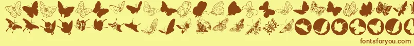 フォントButterfly – 茶色の文字が黄色の背景にあります。