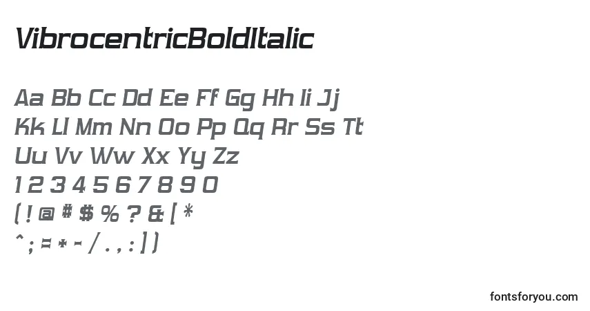 A fonte VibrocentricBoldItalic – alfabeto, números, caracteres especiais