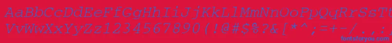 CouriertmItalic-Schriftart – Blaue Schriften auf rotem Hintergrund