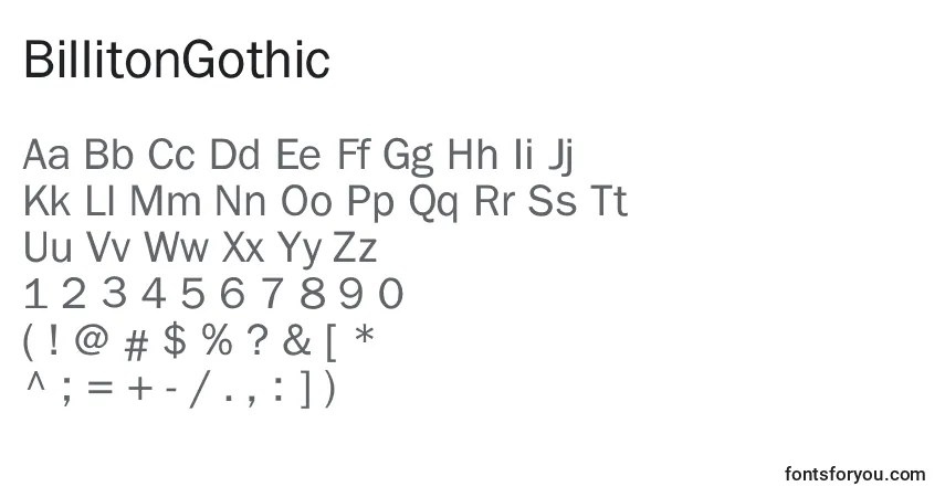 Schriftart BillitonGothic – Alphabet, Zahlen, spezielle Symbole
