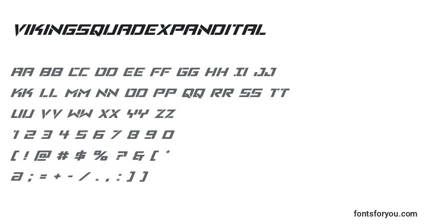 A fonte Vikingsquadexpandital – alfabeto, números, caracteres especiais