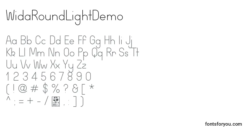 Шрифт WidaRoundLightDemo – алфавит, цифры, специальные символы
