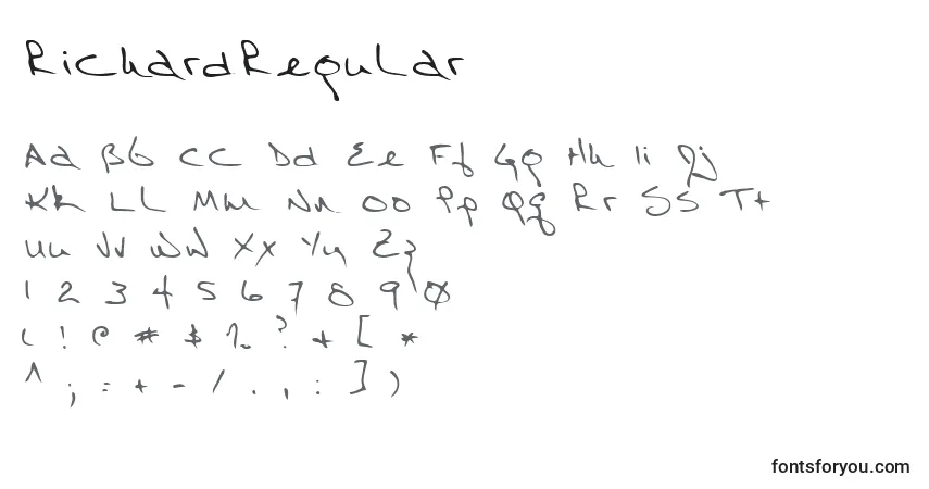 A fonte RichardRegular – alfabeto, números, caracteres especiais