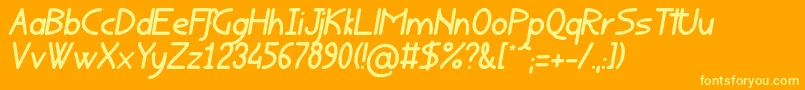 Więcej informacji o czcionce RondouillardItalique Czcionka RondouillardItalique – żółte czcionki na pomarańczowym tle