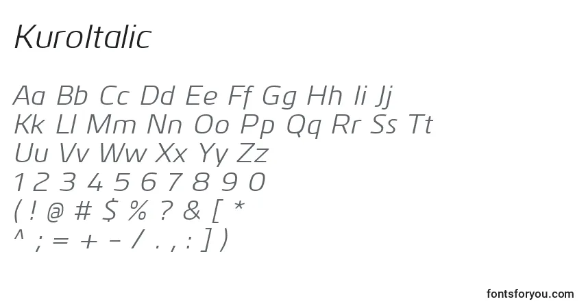 Schriftart KuroItalic – Alphabet, Zahlen, spezielle Symbole