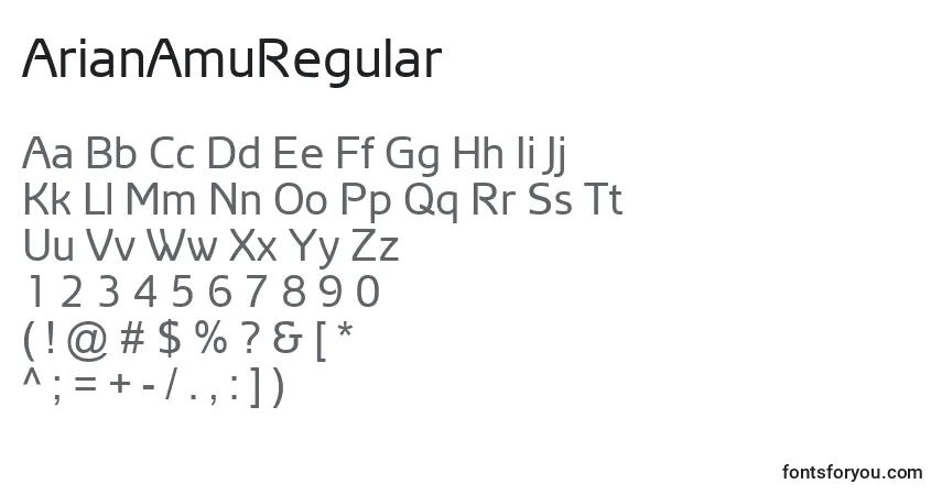 A fonte ArianAmuRegular – alfabeto, números, caracteres especiais