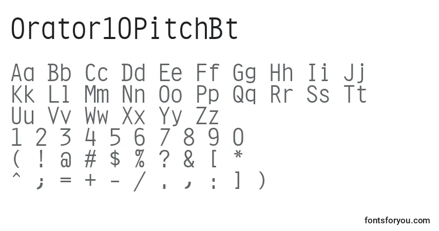 A fonte Orator10PitchBt – alfabeto, números, caracteres especiais