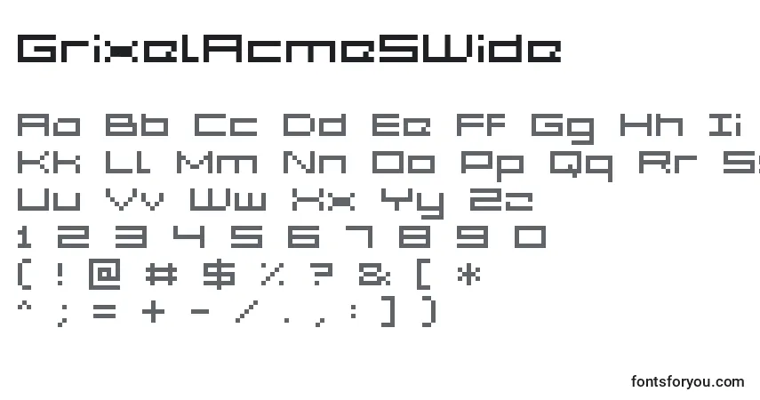 Czcionka GrixelAcme5Wide – alfabet, cyfry, specjalne znaki