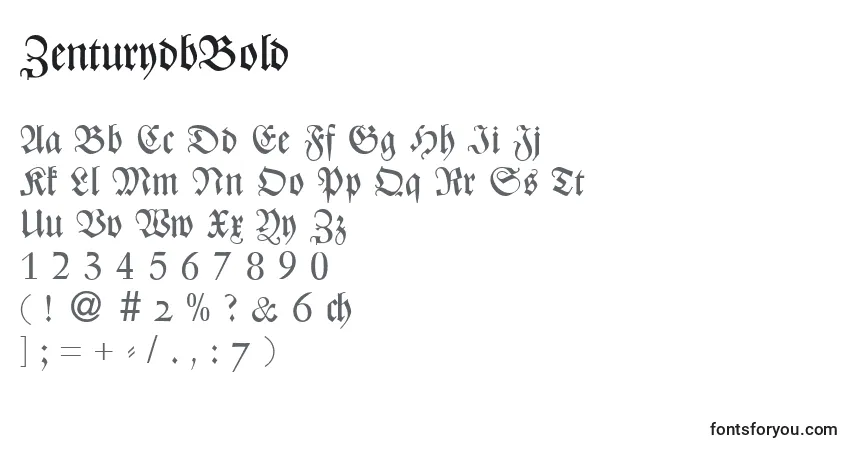 A fonte ZenturydbBold – alfabeto, números, caracteres especiais