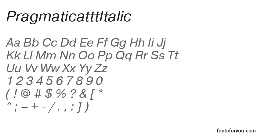 PragmaticatttItalic-fontti – aakkoset, numerot, erikoismerkit