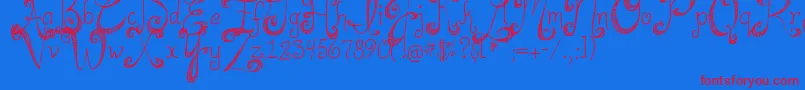 DjbHappilyEverAfter-Schriftart – Rote Schriften auf blauem Hintergrund