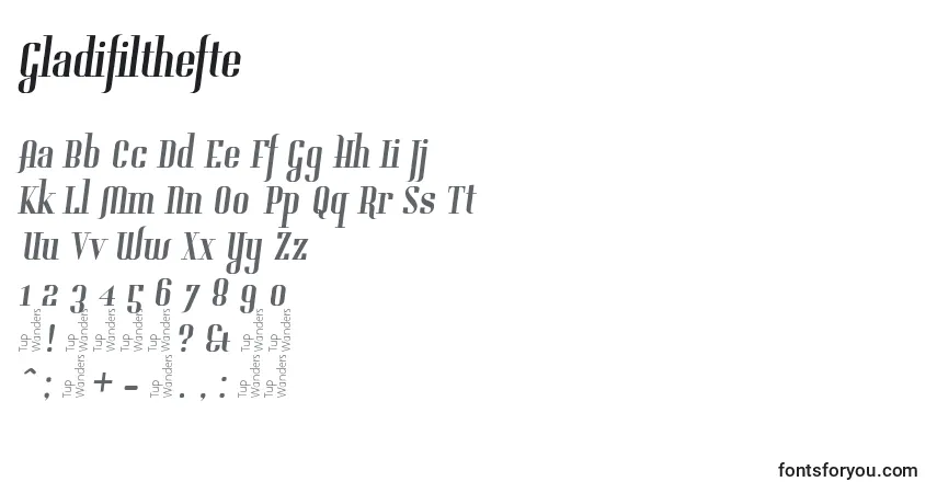 Gladifilthefte-fontti – aakkoset, numerot, erikoismerkit