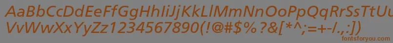 FrutigerltstdItalic-Schriftart – Braune Schriften auf grauem Hintergrund