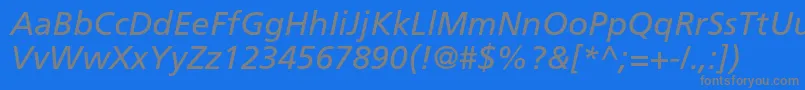 FrutigerltstdItalic-Schriftart – Graue Schriften auf blauem Hintergrund