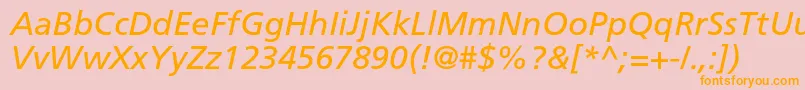 Weitere Informationen zur FrutigerltstdItalic-Schriftart FrutigerltstdItalic-Schriftart – Orangefarbene Schriften auf rosa Hintergrund