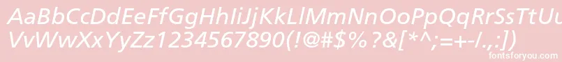Weitere Informationen zur FrutigerltstdItalic-Schriftart FrutigerltstdItalic-Schriftart – Weiße Schriften auf rosa Hintergrund