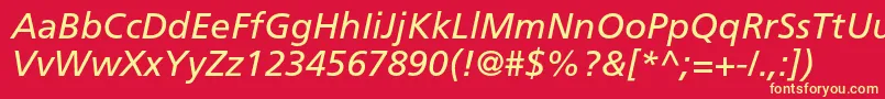 FrutigerltstdItalic-Schriftart – Gelbe Schriften auf rotem Hintergrund