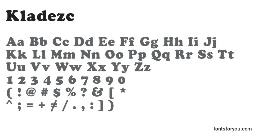 A fonte Kladezc – alfabeto, números, caracteres especiais