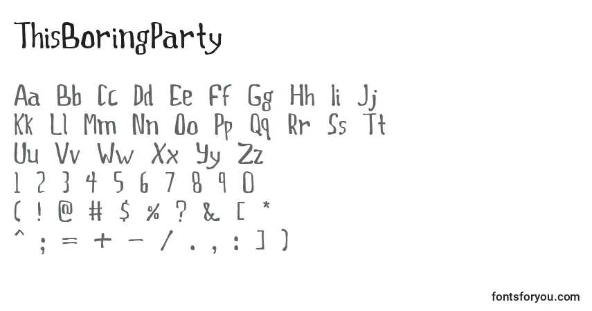 Schriftart ThisBoringParty – Alphabet, Zahlen, spezielle Symbole