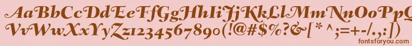 Weitere Informationen zur FairfieldLh86SwashHeavyItalicOldStyleFigures-Schriftart FairfieldLh86SwashHeavyItalicOldStyleFigures-Schriftart – Braune Schriften auf rosa Hintergrund