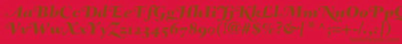 Więcej informacji o czcionce FairfieldLh86SwashHeavyItalicOldStyleFigures Czcionka FairfieldLh86SwashHeavyItalicOldStyleFigures – brązowe czcionki na czerwonym tle