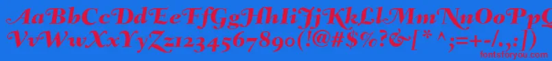 FairfieldLh86SwashHeavyItalicOldStyleFigures-fontti – punaiset fontit sinisellä taustalla