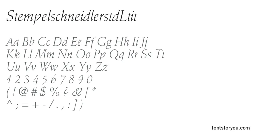Czcionka StempelschneidlerstdLtit – alfabet, cyfry, specjalne znaki