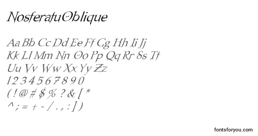 Czcionka NosferatuOblique – alfabet, cyfry, specjalne znaki