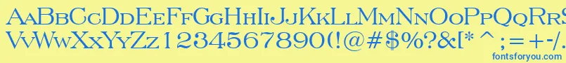 フォントEngraversRomanBt – 青い文字が黄色の背景にあります。
