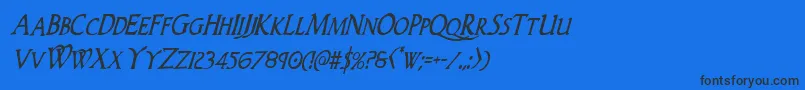 フォントWoodgodcondital – 黒い文字の青い背景