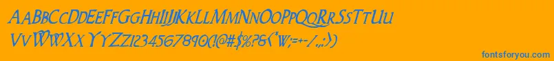 Woodgodcondital Font – Blue Fonts on Orange Background