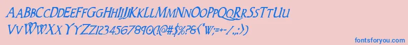 フォントWoodgodcondital – ピンクの背景に青い文字