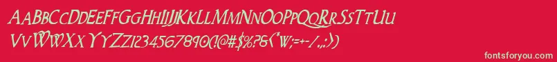 フォントWoodgodcondital – 赤い背景に緑の文字