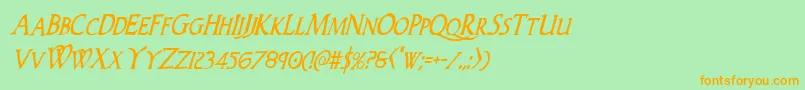 Woodgodcondital Font – Orange Fonts on Green Background