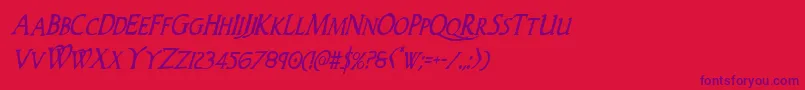 フォントWoodgodcondital – 赤い背景に紫のフォント