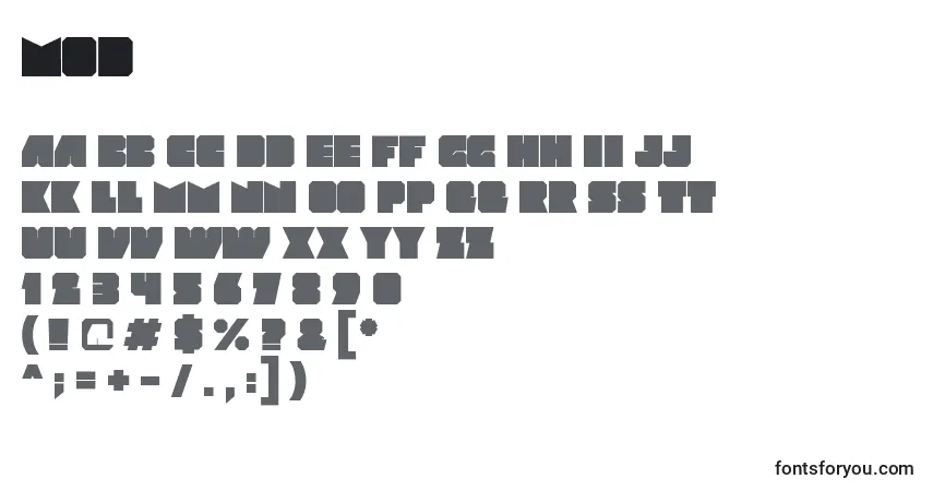 Schriftart Mod – Alphabet, Zahlen, spezielle Symbole