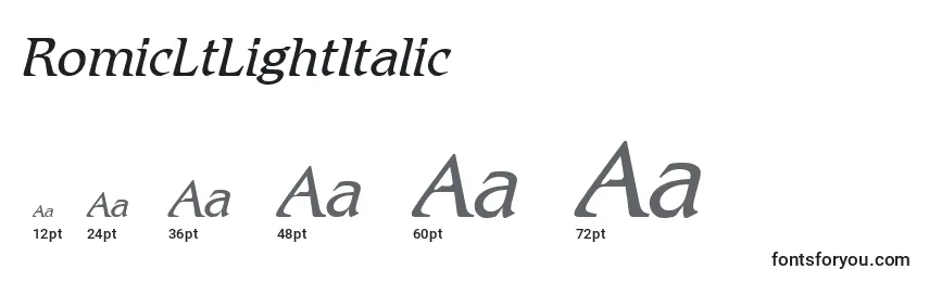 Размеры шрифта RomicLtLightItalic