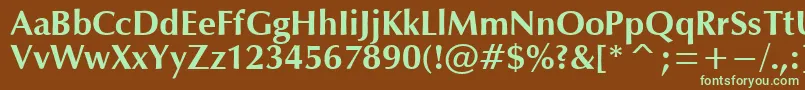 フォントOpmB – 緑色の文字が茶色の背景にあります。