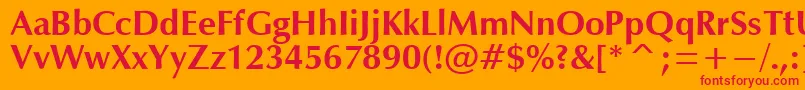OpmB-Schriftart – Rote Schriften auf orangefarbenem Hintergrund